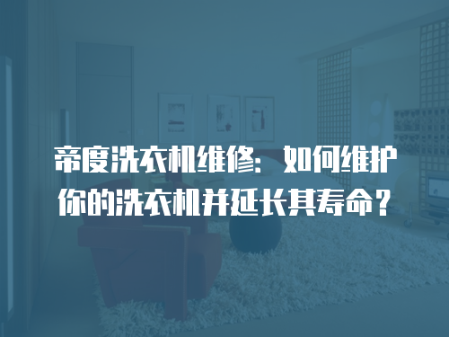 帝度洗衣機維修：如何維護你的洗衣機并延長其壽命？