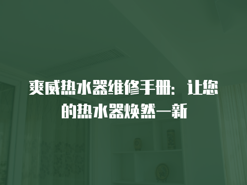 爽威熱水器維修手冊：讓您的熱水器煥然一新