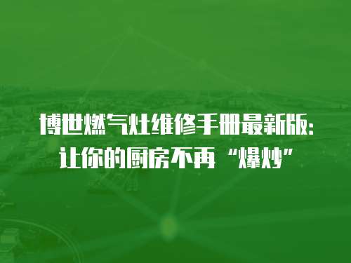 博世燃?xì)庠罹S修手冊最新版：讓你的廚房不再“爆炒”
