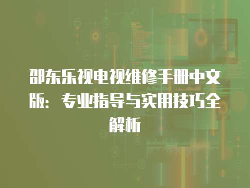 邵東樂視電視維修手冊中文版：專業指導與實用技巧全解析